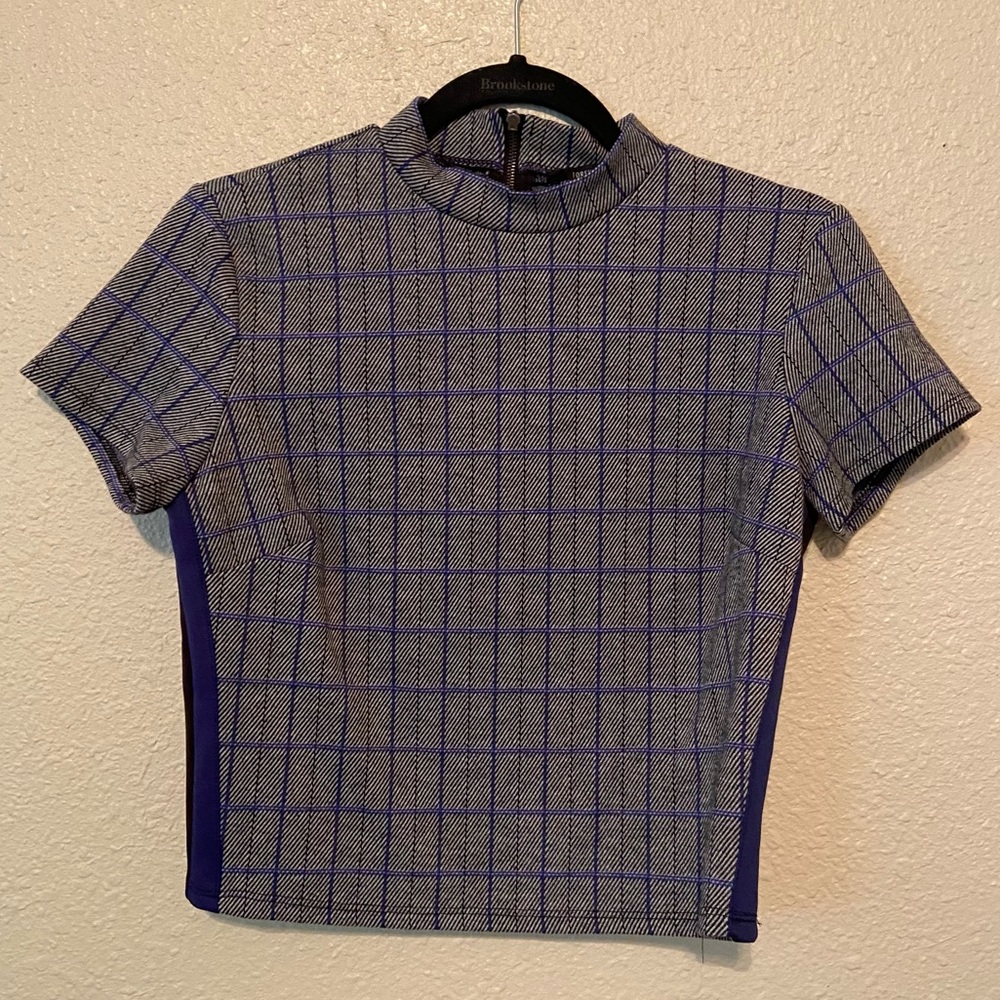 Forever 21 Plaid Mock Neck Zip Up T Shirt